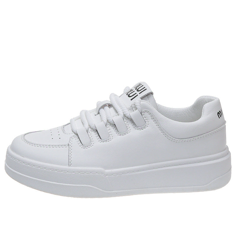 Wholesale 2023 Leather Thick Sole Lace Up Casual Sports Velcro Small White Shoes