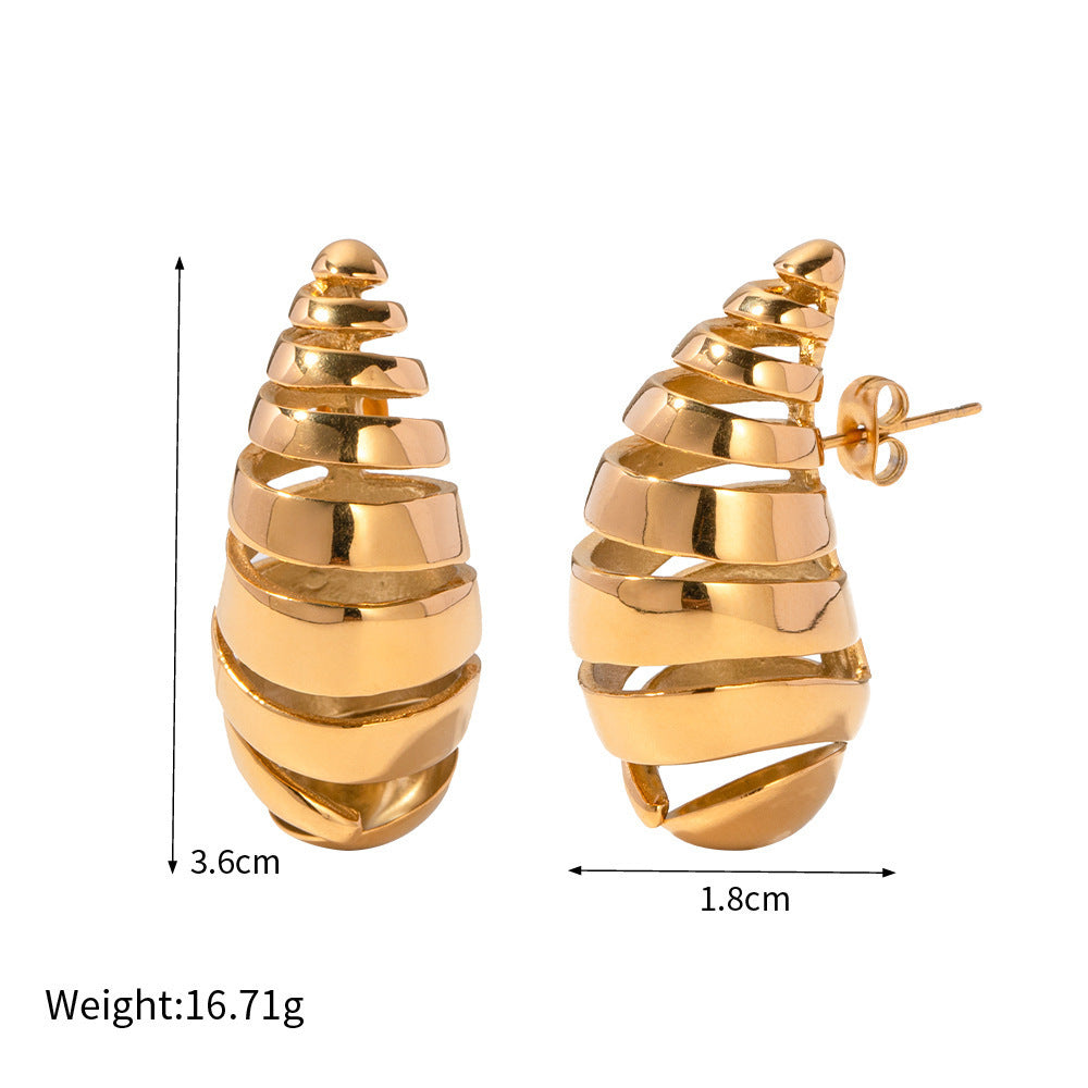 Wholesale 18K Gold Water Drop Spiral Hollow Stainless Steel Earrings