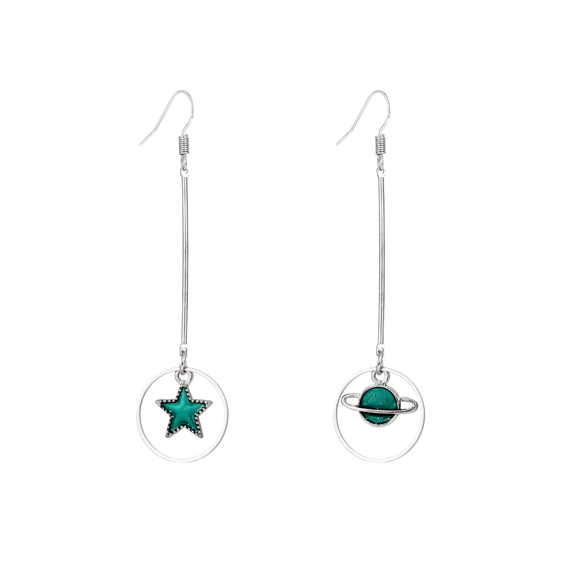 Wholesale Oil-Dripping Star Moon Planet Asymmetric Earrings Set