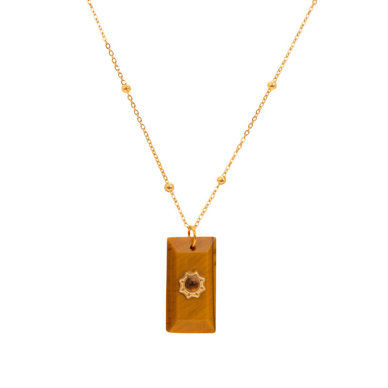 Wholesale Retro Yellow Tiger Stone Series Pendant Stainless Steel Necklace