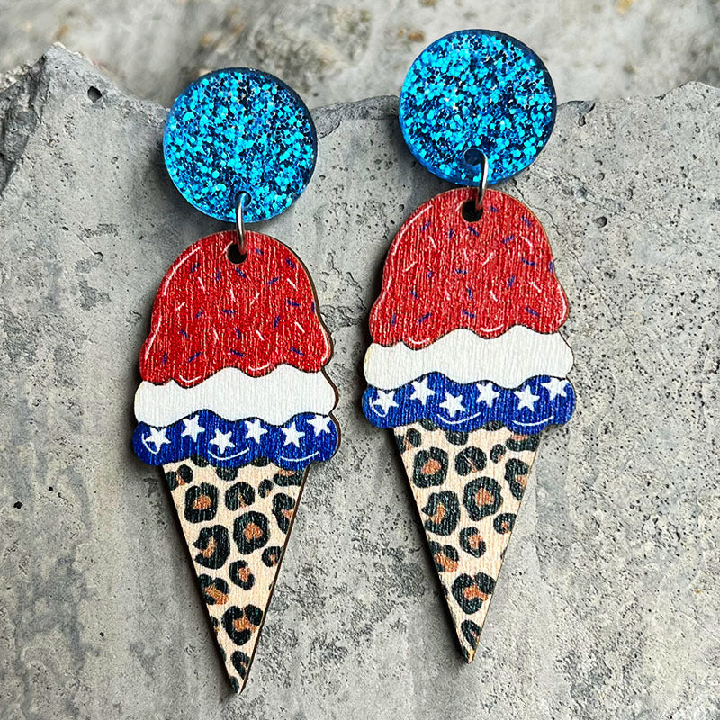Wholesale 2 Pair/Pack Wooden Printed American Independence Day Donut Earrings