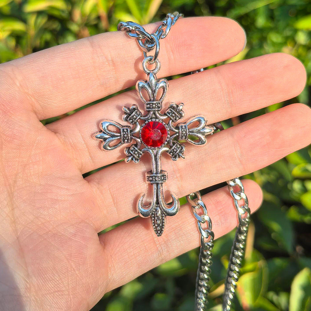 Wholesale Punk retro inlaid zircon cross pendant necklace