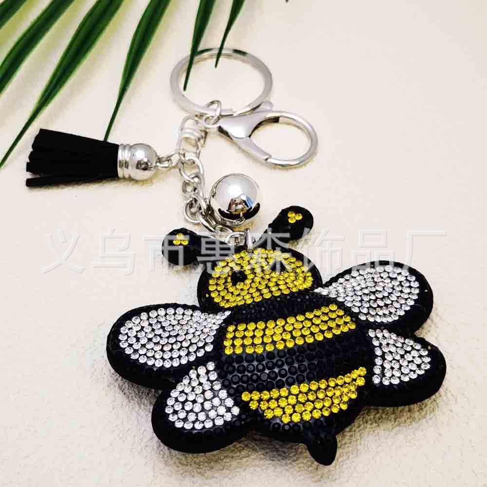 Wholesale  4pcs   Cute rhinestone bee Rhinestone Keychain