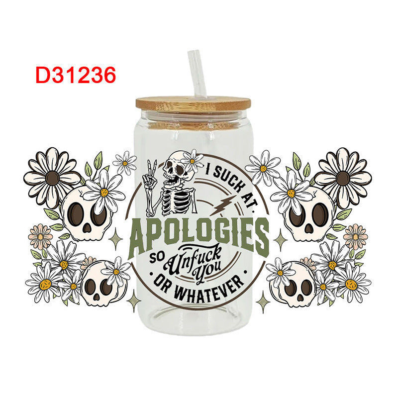 Wholesale Colorful Skull Finger Body  16oz Cup UV DTF Wraps