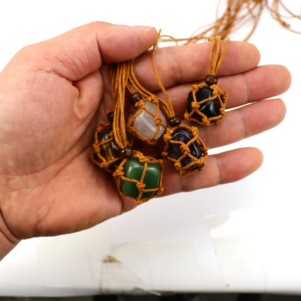 Wholesale Hand-woven Natural Stone Net Pocket Adjustable Necklace