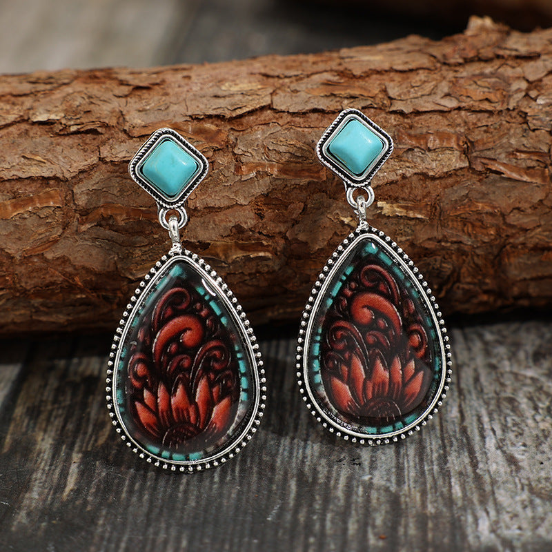 Wholesale Droplet Sunflower Turquoise Bohemian Vintage Earrings