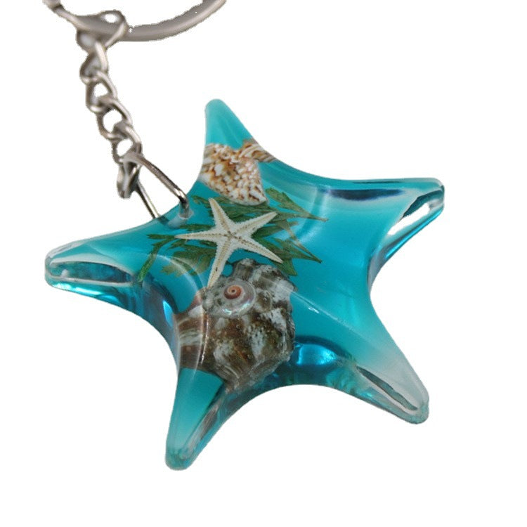 Wholesale 6pcs Creative Resin Glue Starfish Keychain