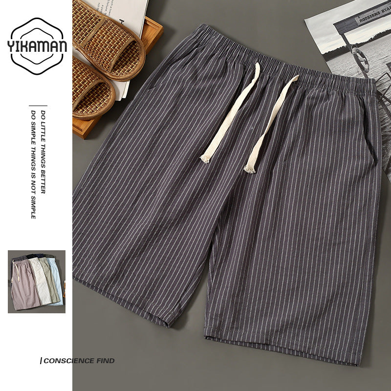 Wholesale Cotton Linen Printed Men's Vertical Stripe Swimwear