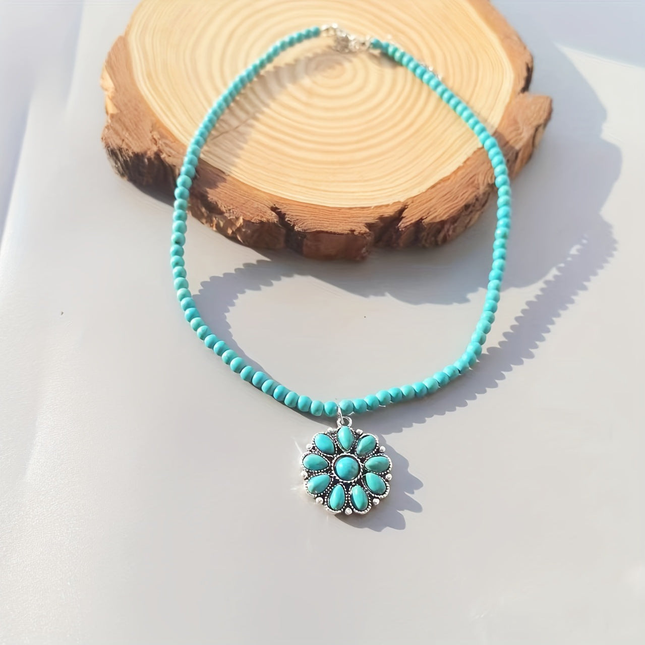 Wholesale Vintage Flower Western Style Exaggerated Turquoise Necklace