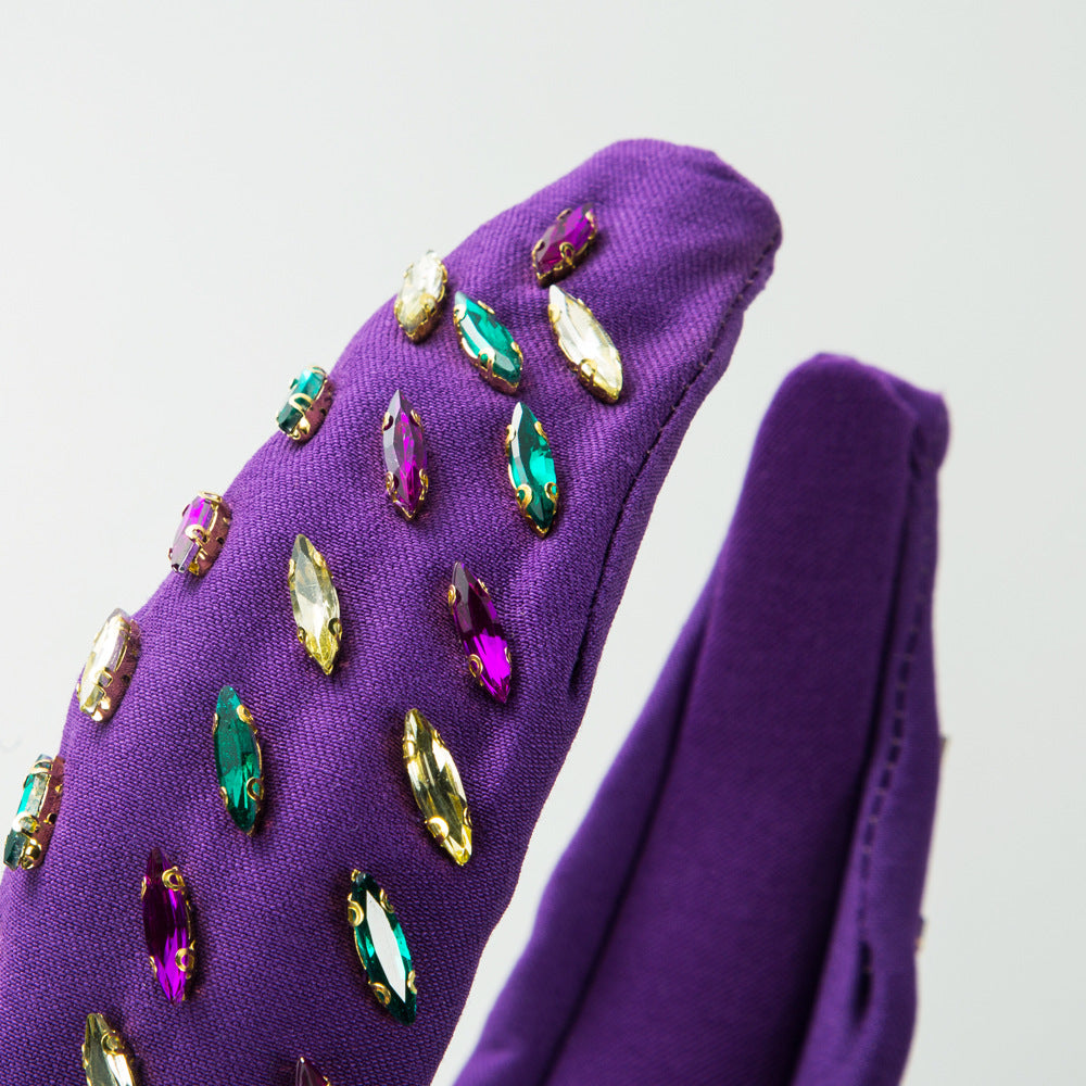 Wholesale Carnival Baroque High Skull Hand-sewn Colorful Diamond Wide-brimmed Headband