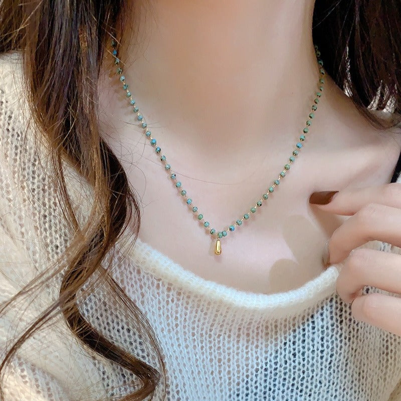 Wholesale Trendy Women S Beaded Necklace With Gold Water Drop Titanium Steel Pendant Fashion Jewelry Accessory For Everyday Wear And Resale