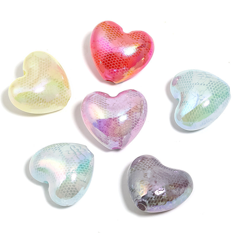 Wholesale 50pcs Lace Heart Print Acrylic Beads