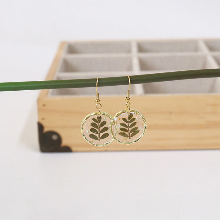 Wholesale new 6pcs/pack resin dried flower irregular round gold earrings creative real flower fashion earrings