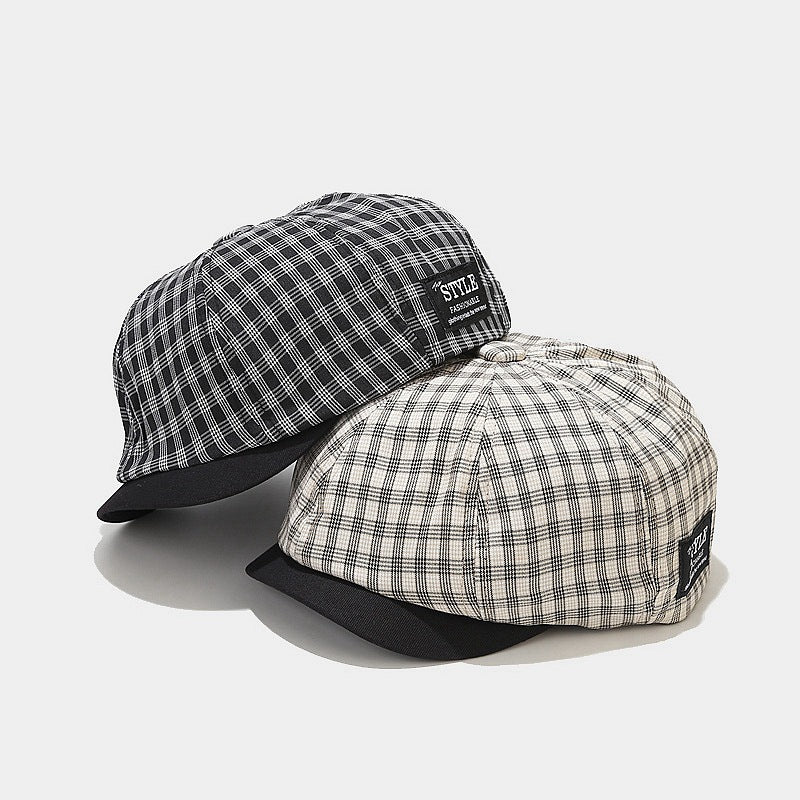 Wholesale Cotton Vintage Plaid Patch Octagonal Hat