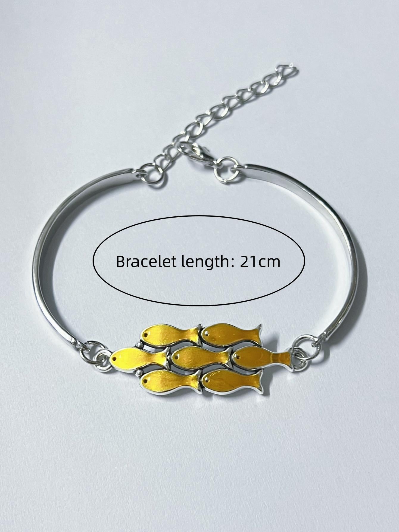 Vintage blue small fish group silver bracelet necklace