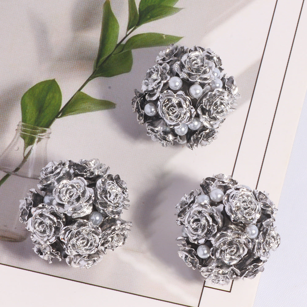 Wholesale 5PCS/Pack New Pearl Rose Flower Ball Straight Hole Loose Beads Beading DIY Mobile Phone Chain Key Chain Bag Chain Jewelry Accessories