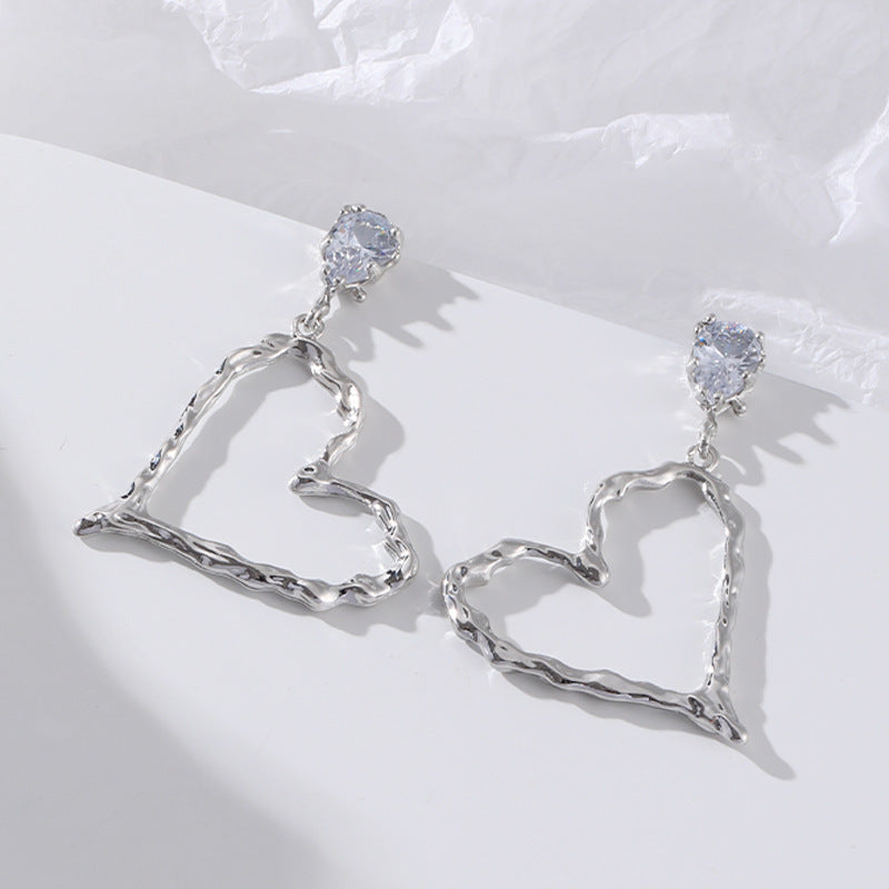 Wholesale Hot Sale S925 Silver Peach Heart Zircon Earrings Fashion Design Dopamine Color Buckle Earrings Earrings