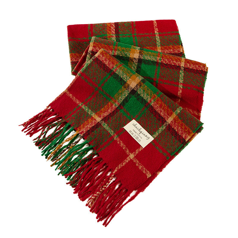 Wholesale Christmas Red Imitation Cashmere Thickened Warm Plaid Scarf