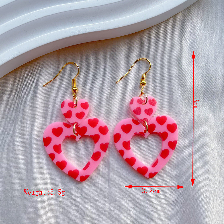 Wholesale Valentine' s Day Pink Irregular Love Acrylic Earrings