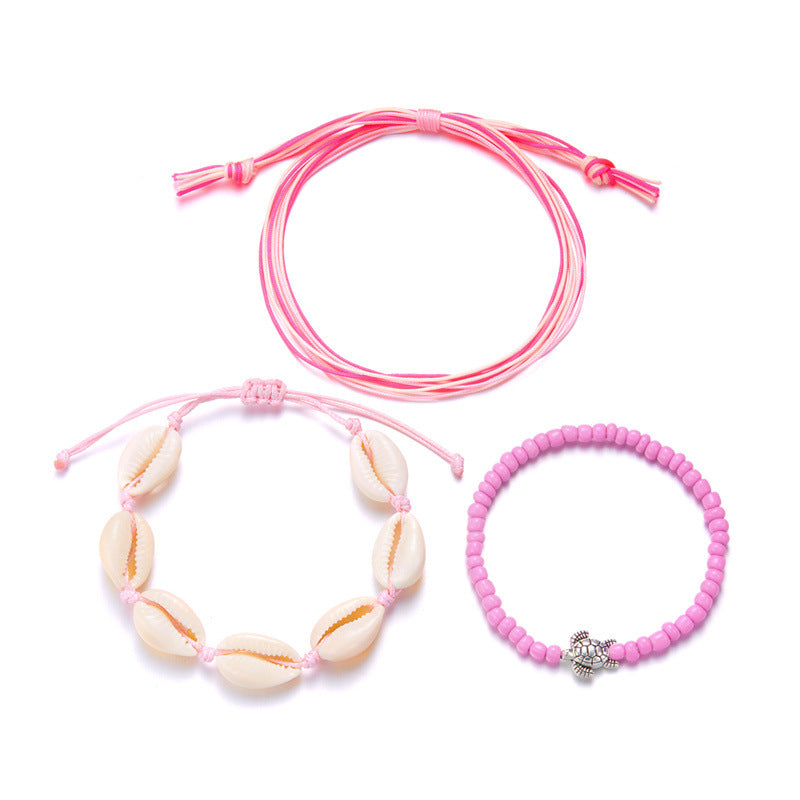 Wholesale Vintage beach 3-piece set shell turtle rice bead bracelet pull-out