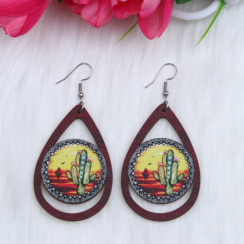 Lips al por mayor de los labios de la mariposa perezosa forma de caída de agua Pendientes de madera