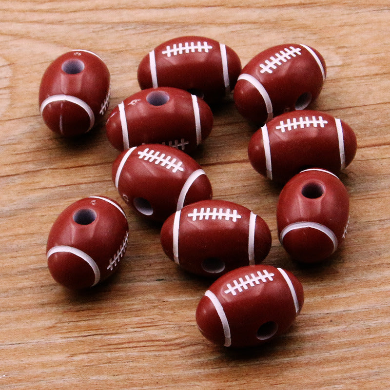 Wholesale 10pcs Resin Basketball Rugby Soccer Big Hole Beads
