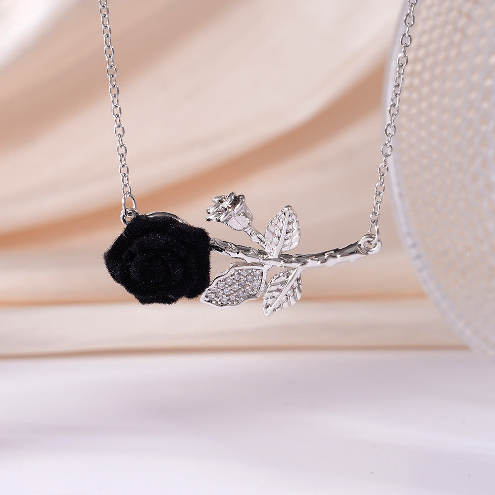 Wholesale Red Rose Diamond Stainless Steel Necklace