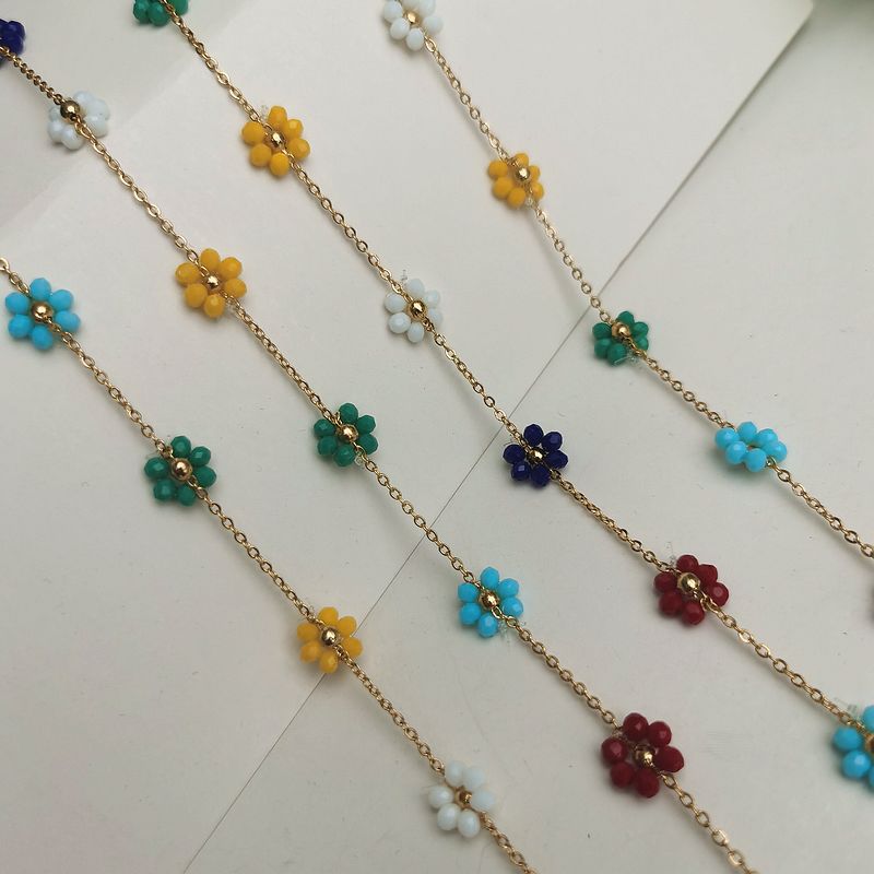 Wholesale DIY Material Golden Cross Titanium Steel Chain Hand-woven Copper Beads Crystal Small Flower Loose Chain Necklace Earrings Accessories