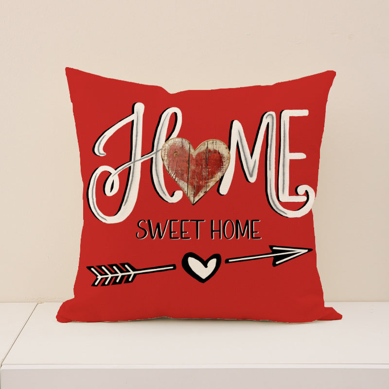 Wholesale Valentine' s Day Set Pillowcase Red  Heart  Lmitation Linen Pillowcase