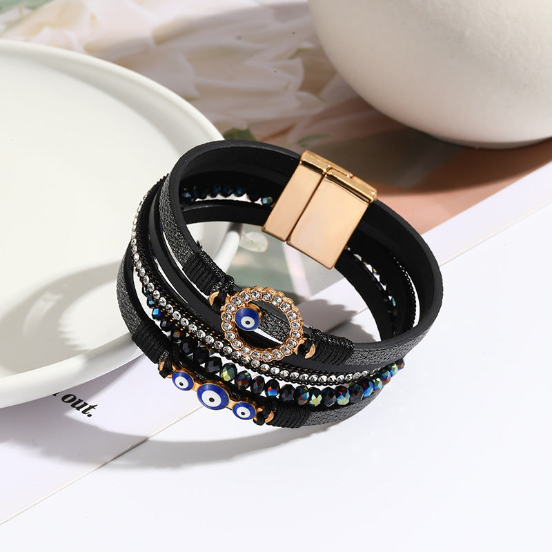 Pulsera de hebilla magnética de aleación magnética de aleación de cuero PU tejido a mano al por mayor