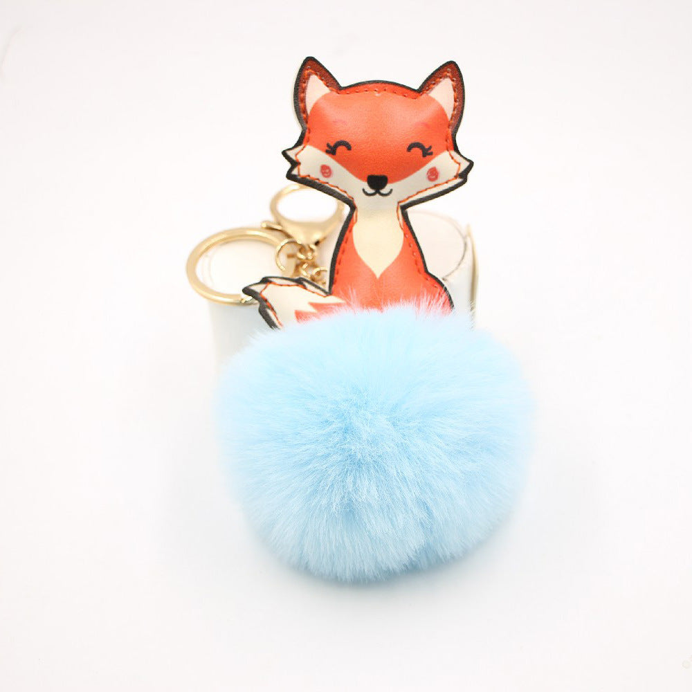 Wholesale Leather Cute Fox Plush Pom Pom Hanging Ornaments