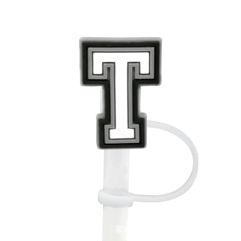 Wholesale of 10pcs Black and White English Letters Silicone Straw Sets