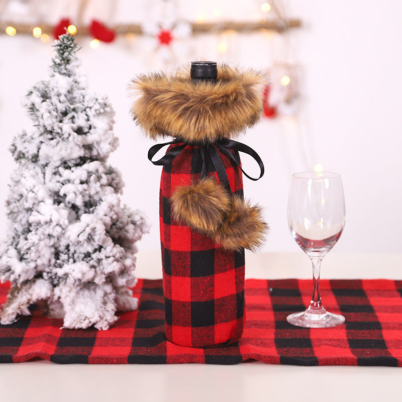Wholesale Christmas Decorations Christmas Plaid Fabric Wine Set