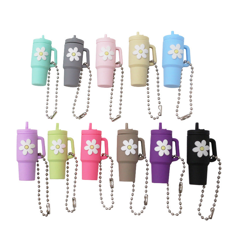 Wholesale Soft Rubber Keychain Flower Milk Tea Cup Small Pendant Cup Accessories