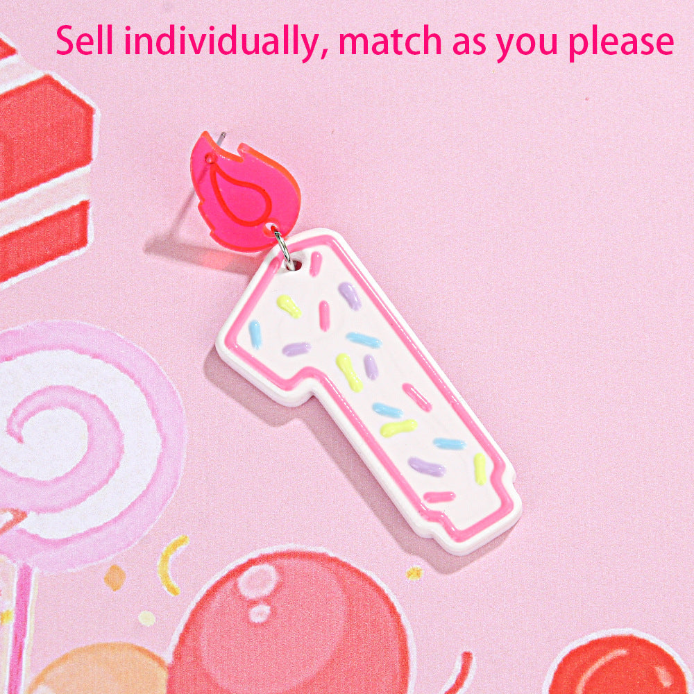 Wholesale personality design single number 0-7 donut birthday candle earrings