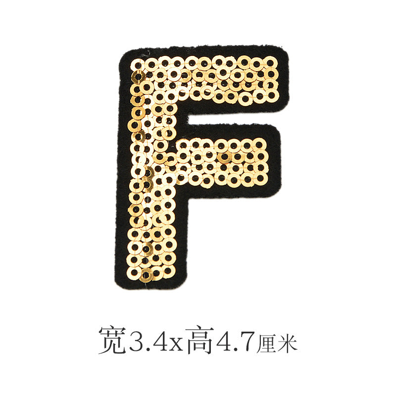 Wholesale Polyester Gold Sequin Alphabet Embroidered Patches For Coats Fashion Clothing Decorative Applique DIY Craft Supply