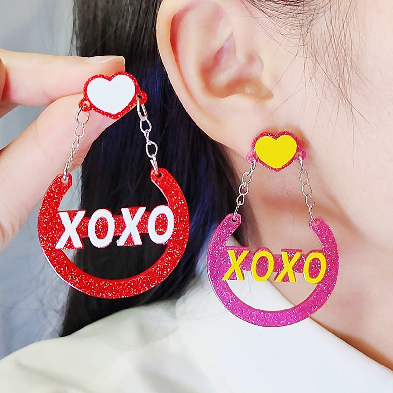 Wholesale Valentine's Day XOXO Heart Acrylic Earrings