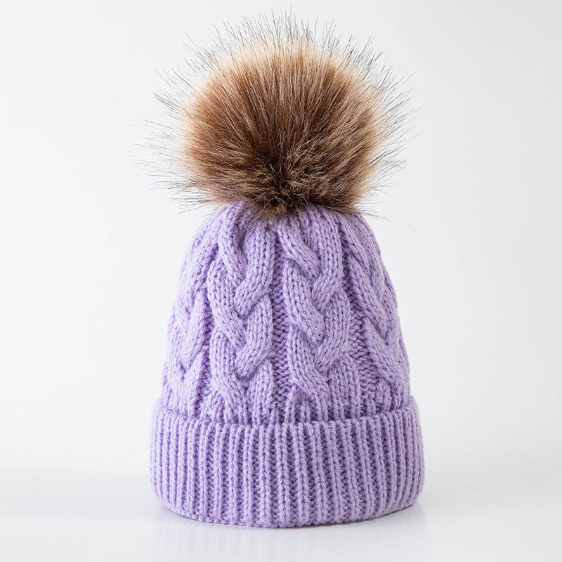 Wholesale Children's Autumn and Winter Hats Fur Ball Thickened Woolen Hat