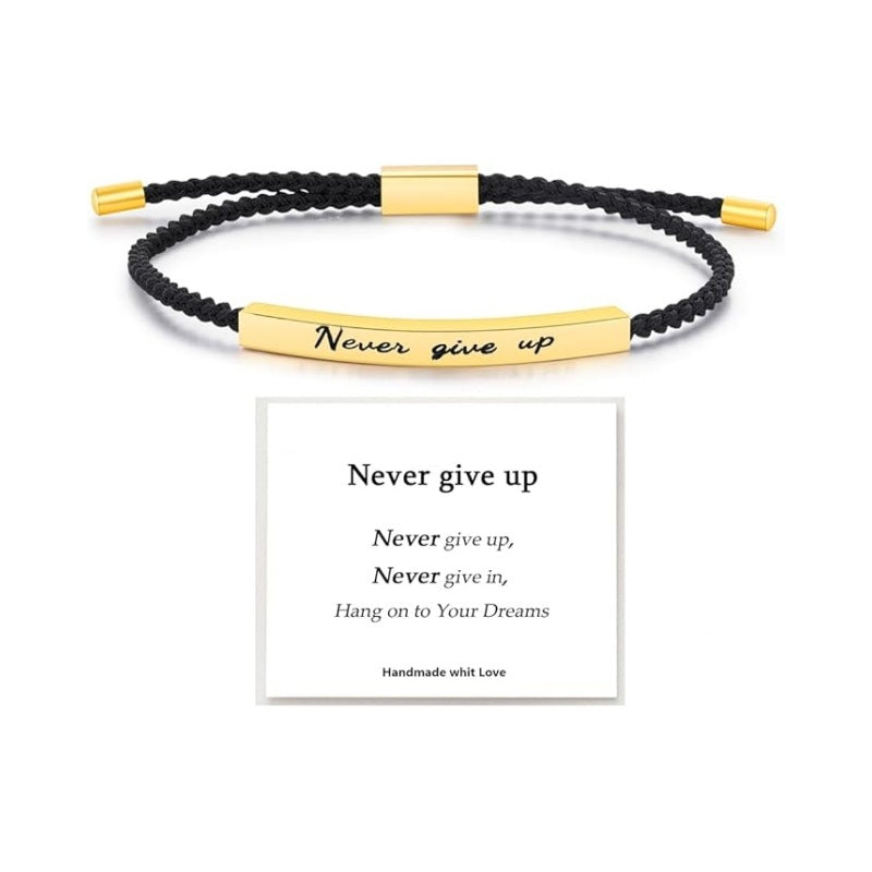 Wholesale Stainless steel bent tube inspirational text adjustable woven bracelet
