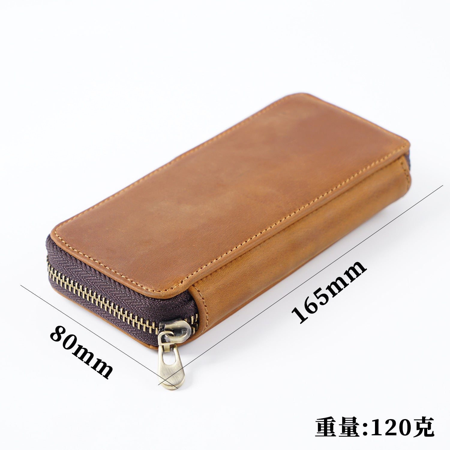 Wholesale Top Layer Cowhide Crazy Horse Leather Square Zipper Pencil Case