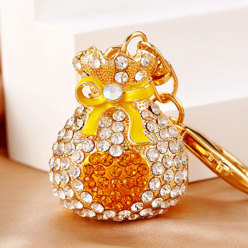 Wholesale Metal Pearl Heart Lucky Bag Keychain Cute Car Key Accessory Bag Charm For Women Gift