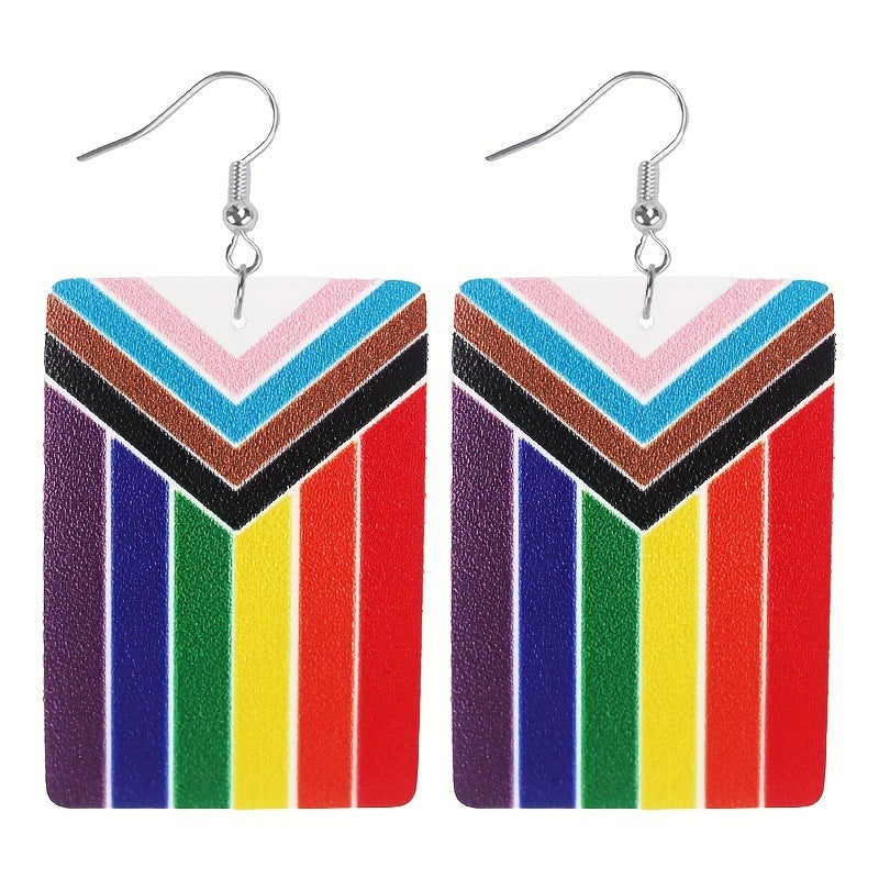 Wholesale 2pairs/pack Pride Month Heart Rainbow Stripe Leather Earrings