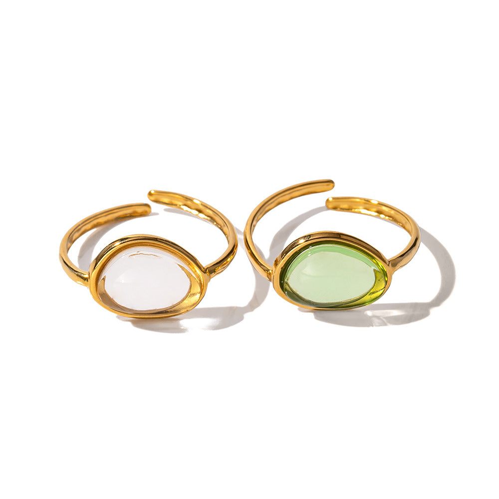 Wholesale Jelly Feel White Green Stainless Steel Plated 18k Gold Ring