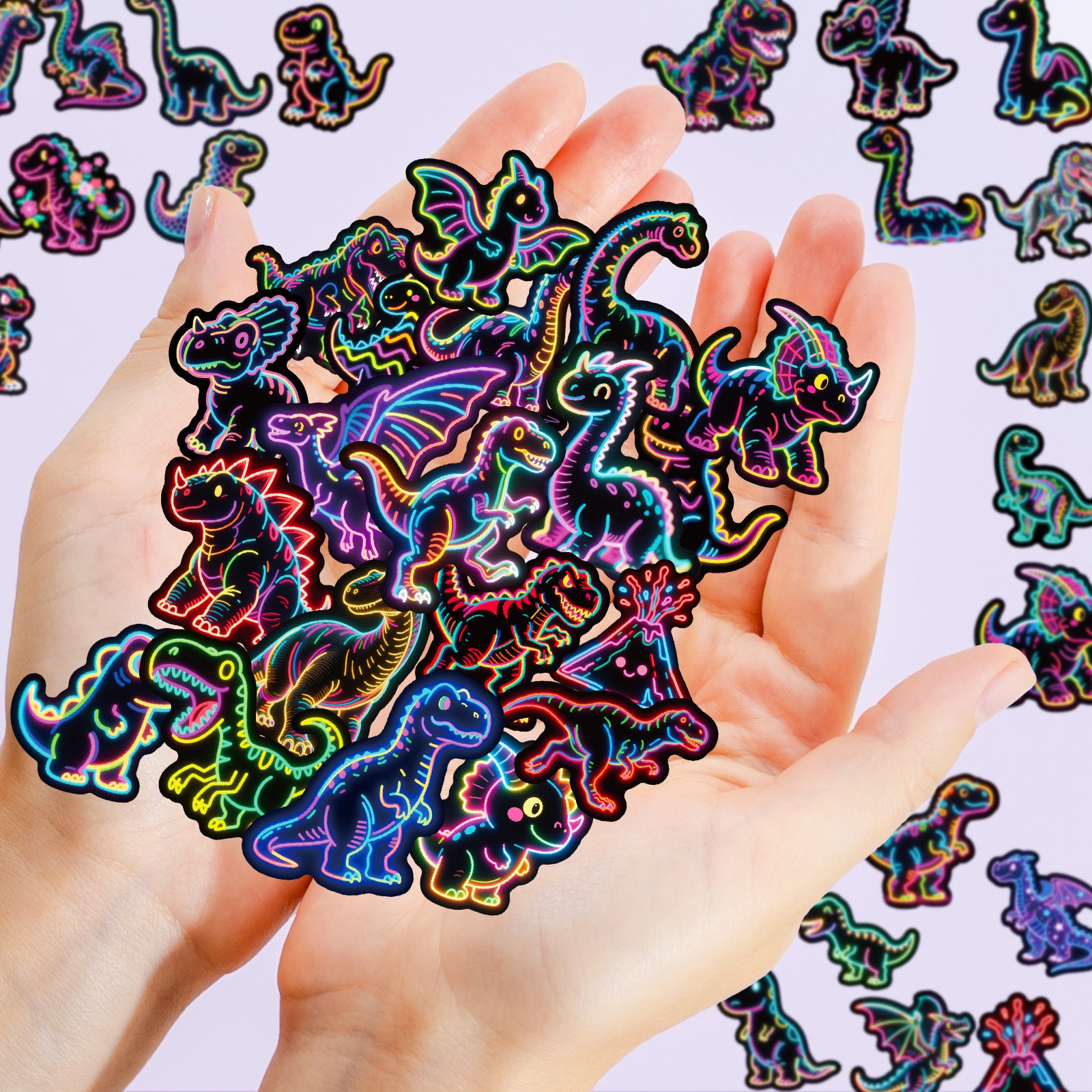Wholesale 56 Neon Dinosaur Black Edged Colorful Cartoon Graffiti Stickers