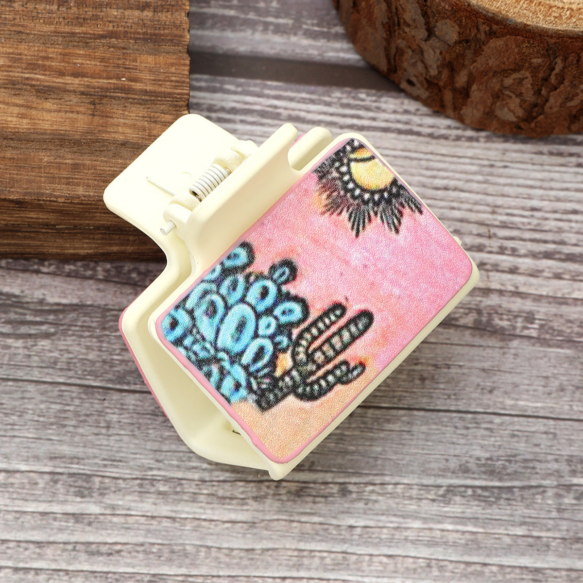 Wholesale Western Style Cactus Flower Leather Hair Clip Shark Clip Combination