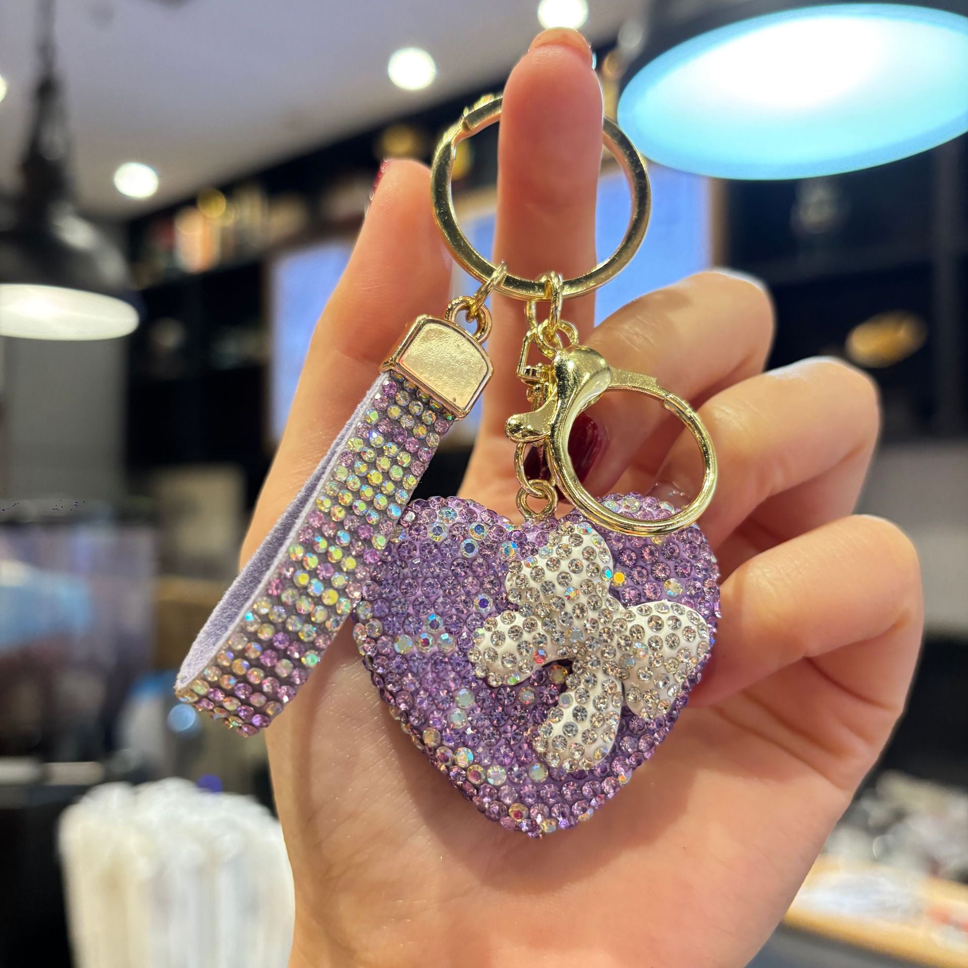 Wholesale Full rhinestone heart-studded bow keychain
