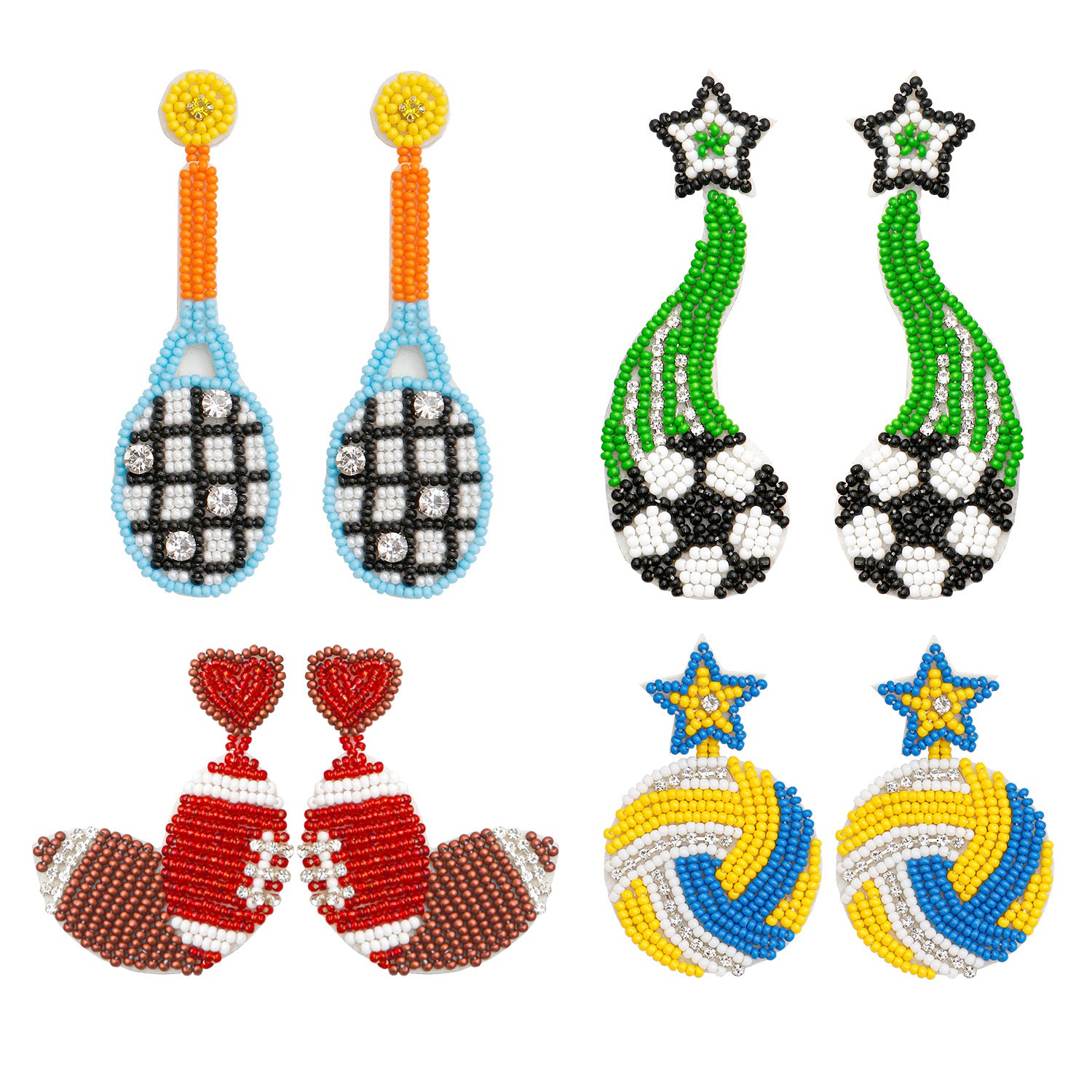 Wholesale Sports-themed Handmade Beaded Soccer Ball Rice Bead Earrings