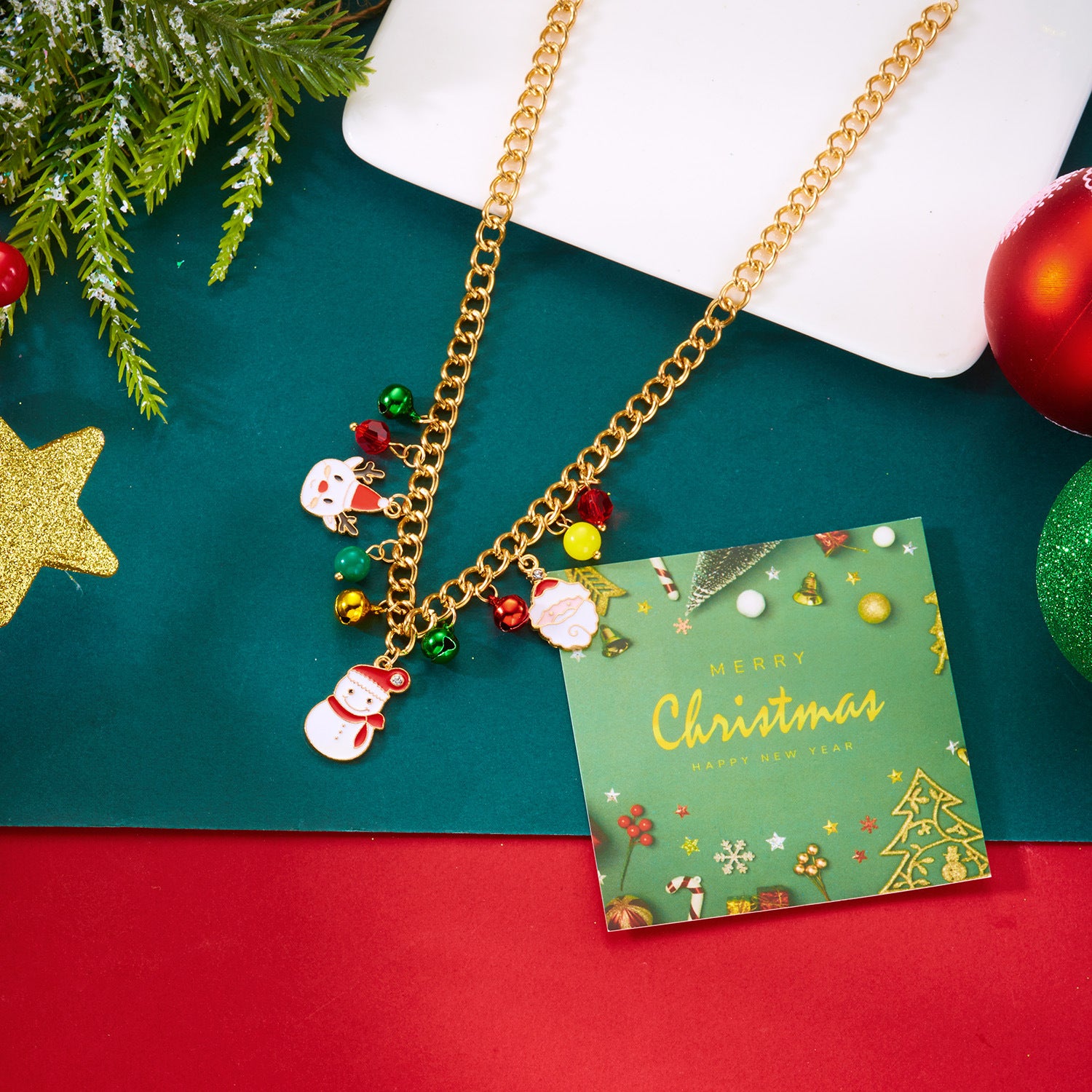 Wholesale Snowman Bell Pendant Bracelet Necklace Set