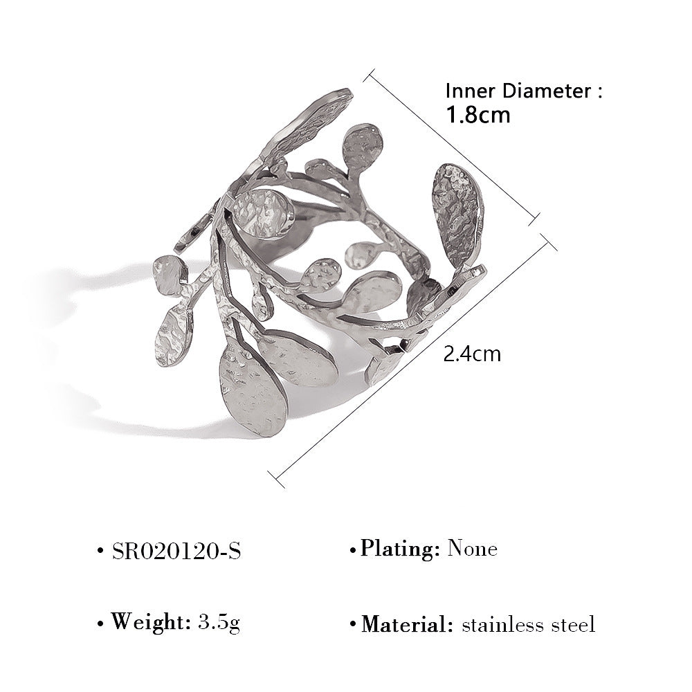 Wholesale rainbow zircon leaf ring women' s 18K gold titanium steel open ring