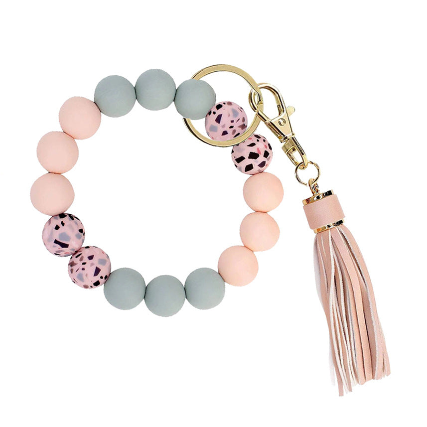 Wholesale Camouflage Silicone Bead Bracelet PU Tassel Keychain